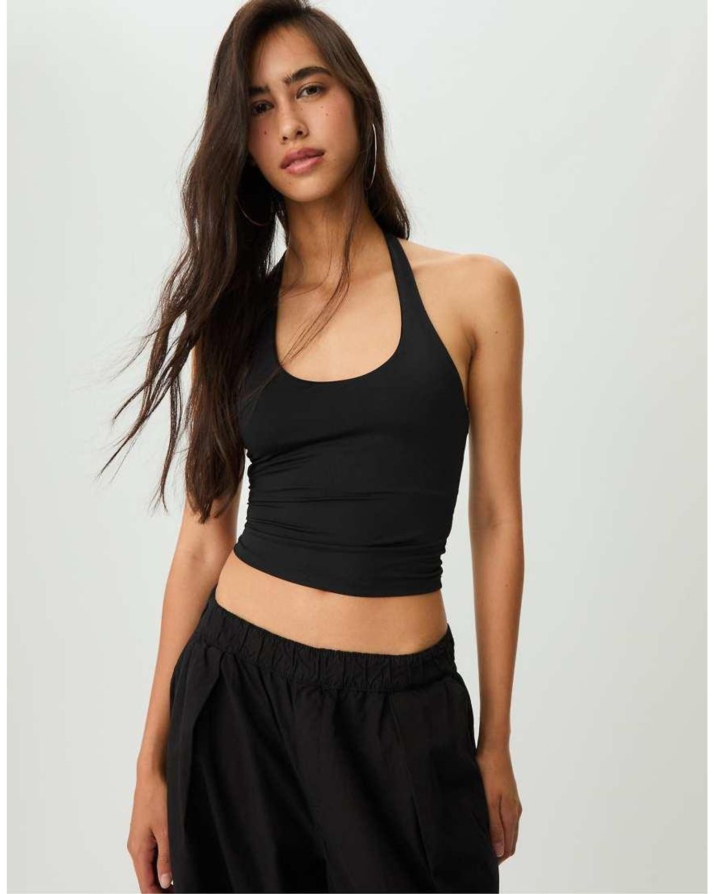 Stradivarius Black Racer Neck Top