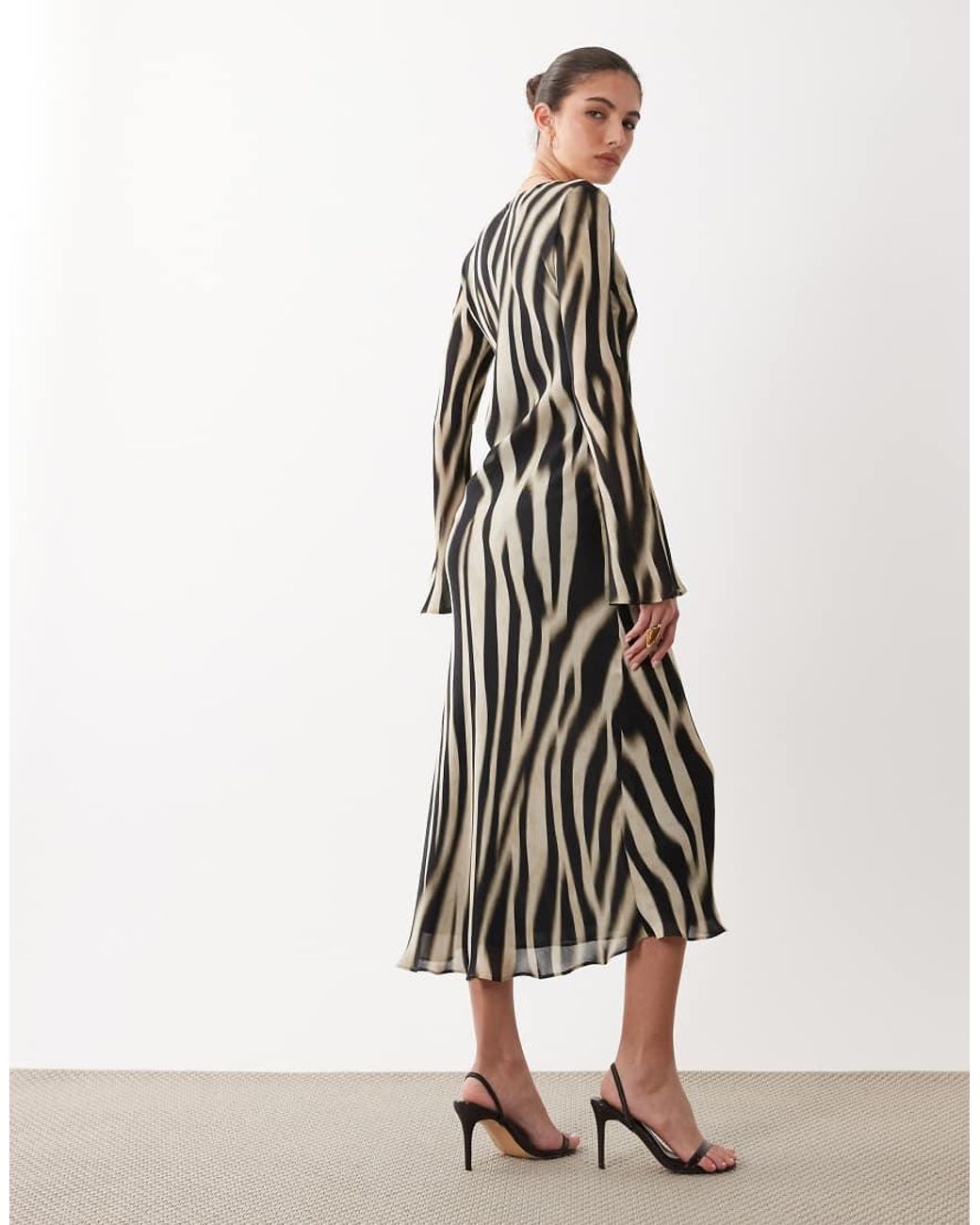 Mango White Long Sleeve Maxi Dress With Flared Sleeves