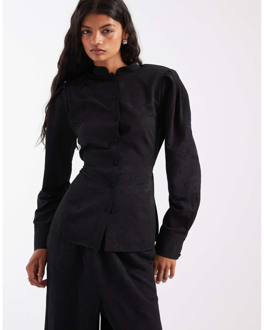 ASOS Black Mandarin Collar Cinched