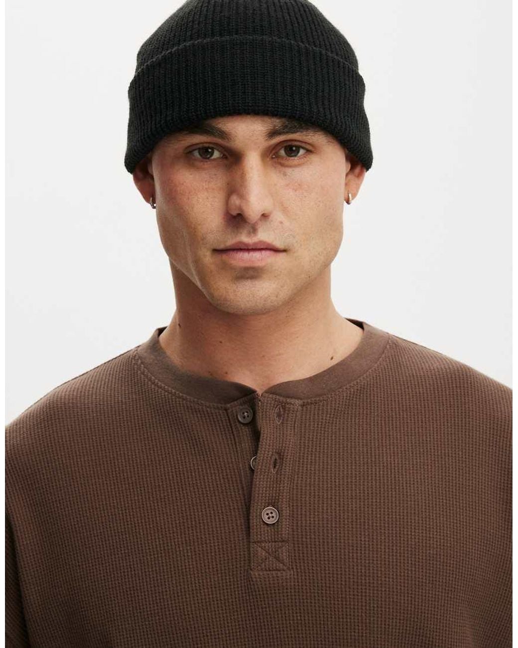 Cotton On Black Heavy Knit Beanie for men