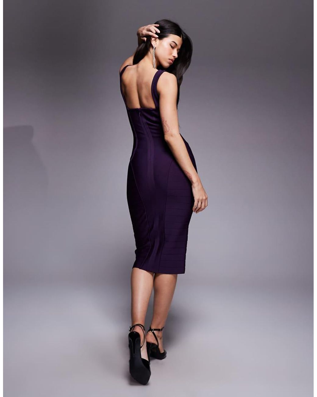 Kaiia Blue Exclusive Premium Sweetheart Neckline Bodycon Sculpting Bandage Midi Dress