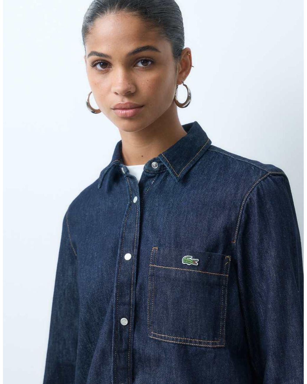 Lacoste Blue Regular Fit Cropped Denim Co-Ord Shirt
