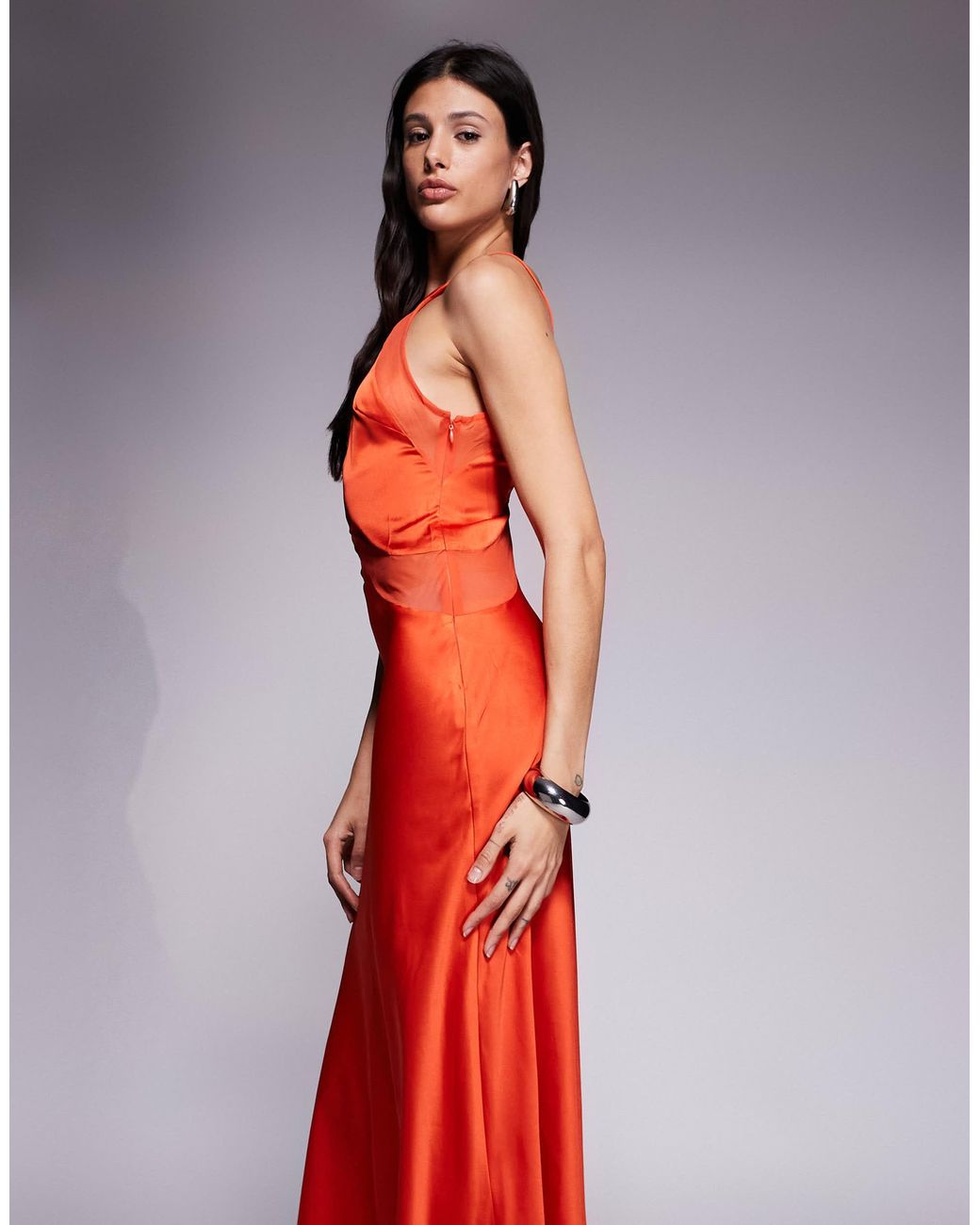ASOS Asos Design Tall Satin Chiffon Mix Square High Neck Maxi Dress in Red  | Lyst Australia
