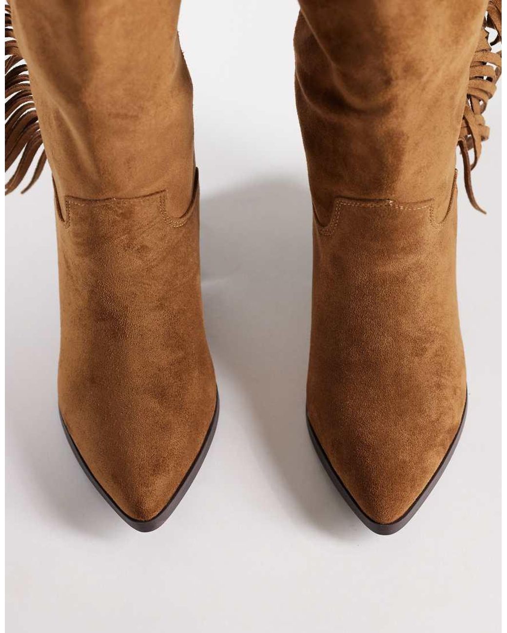 SEQWL Brown Western Knee Boots With Fringing