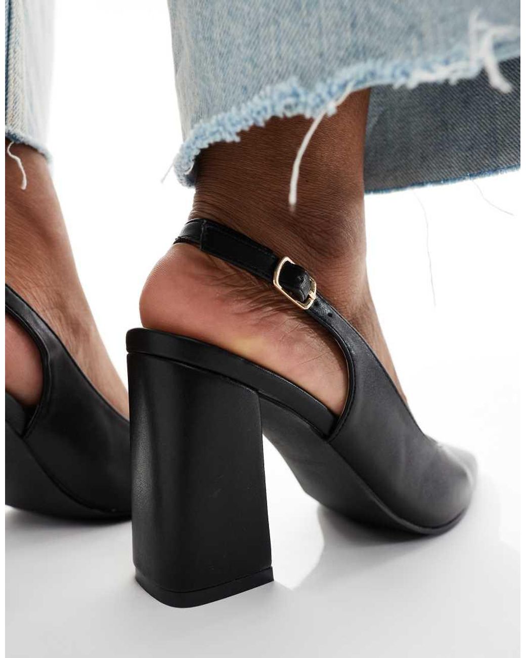 SEQWL White Hogan Sling Back Block Heeled Sandals