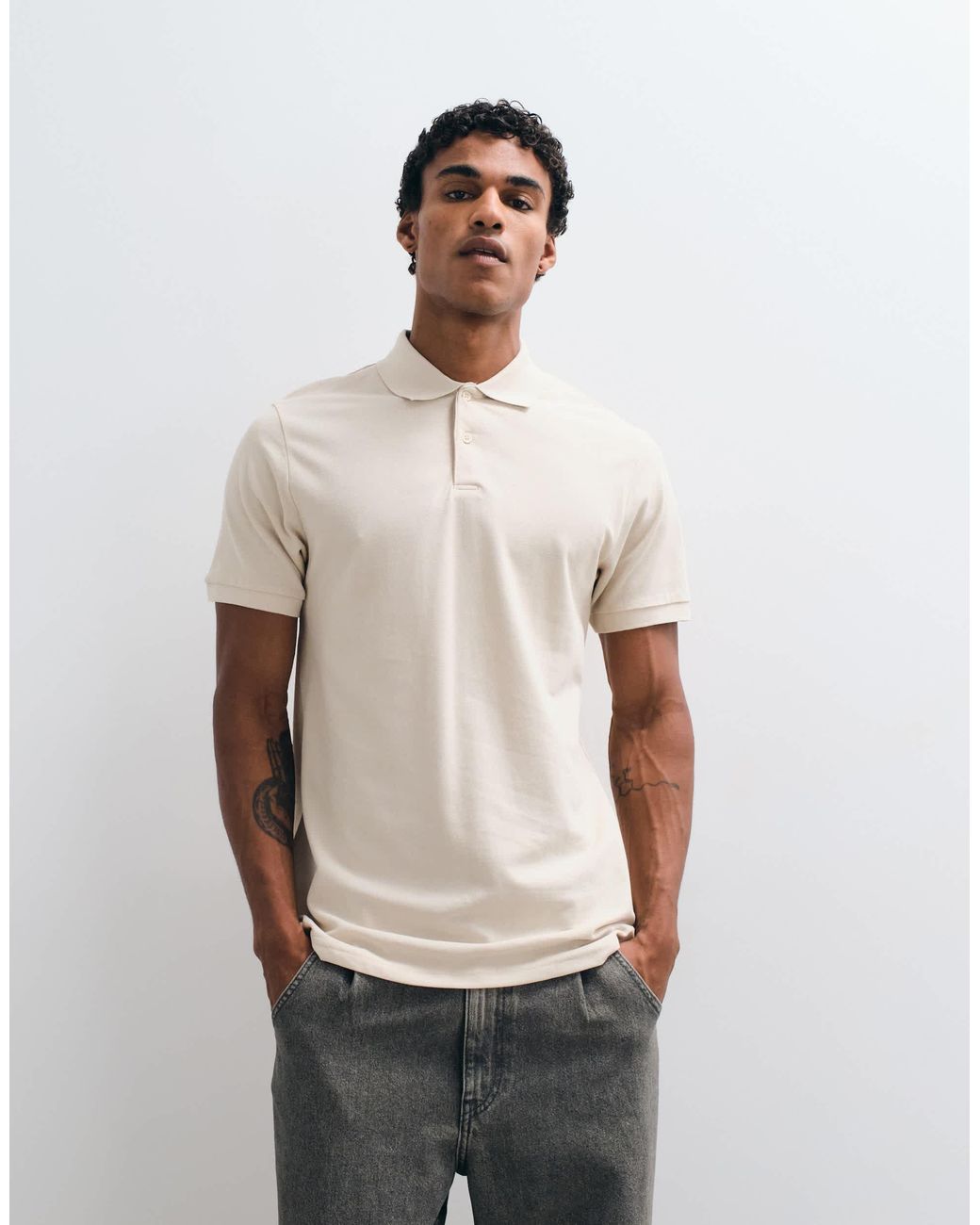 ASOS – basic-polohemd aus pikee in Natural für Herren