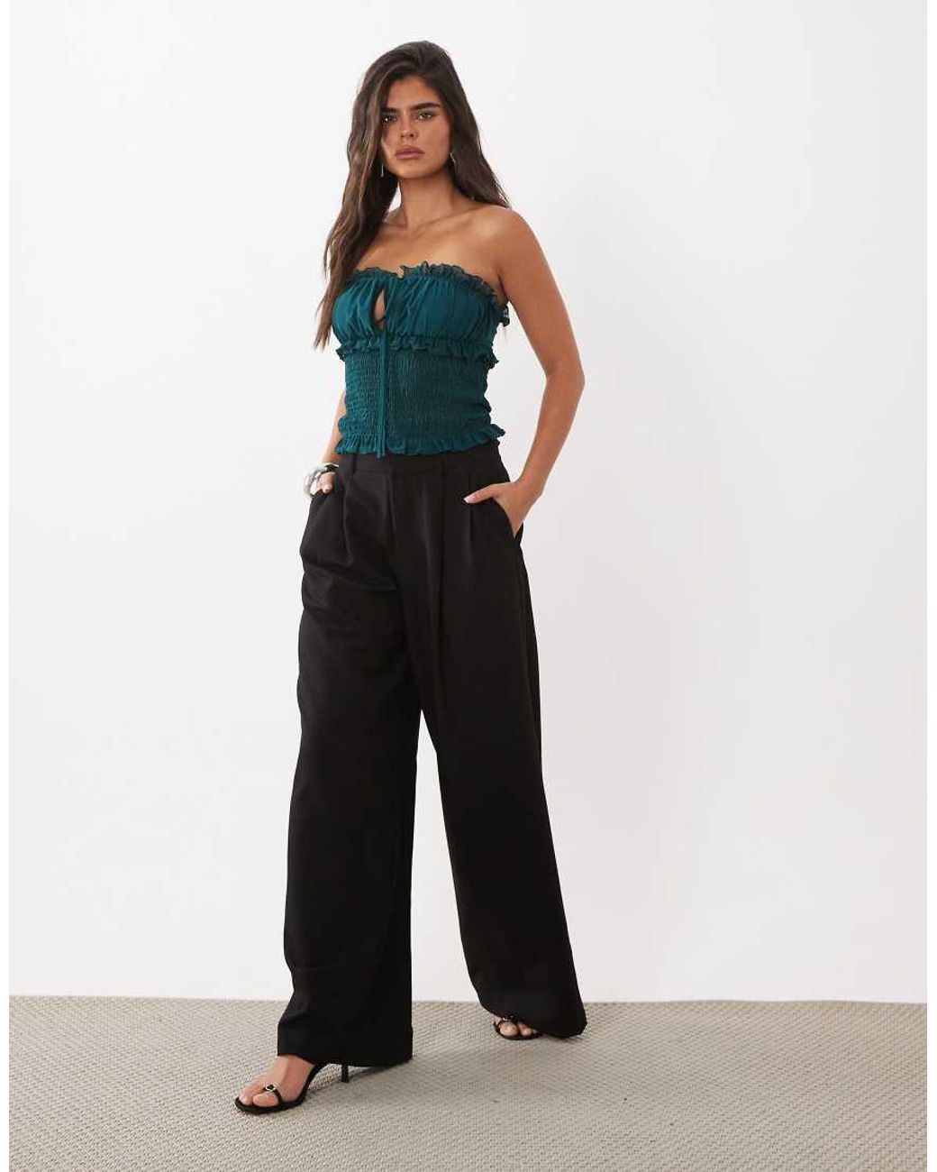 ASOS Blue Shirred Bandeau With Frills