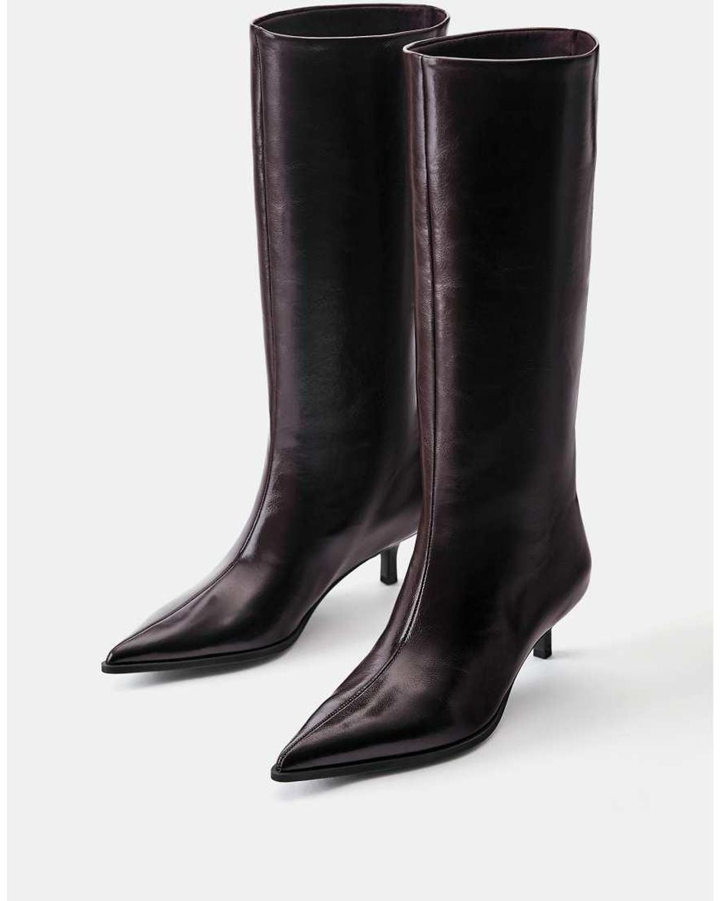 Pull&Bear Black Tall Kitten Heel Boots