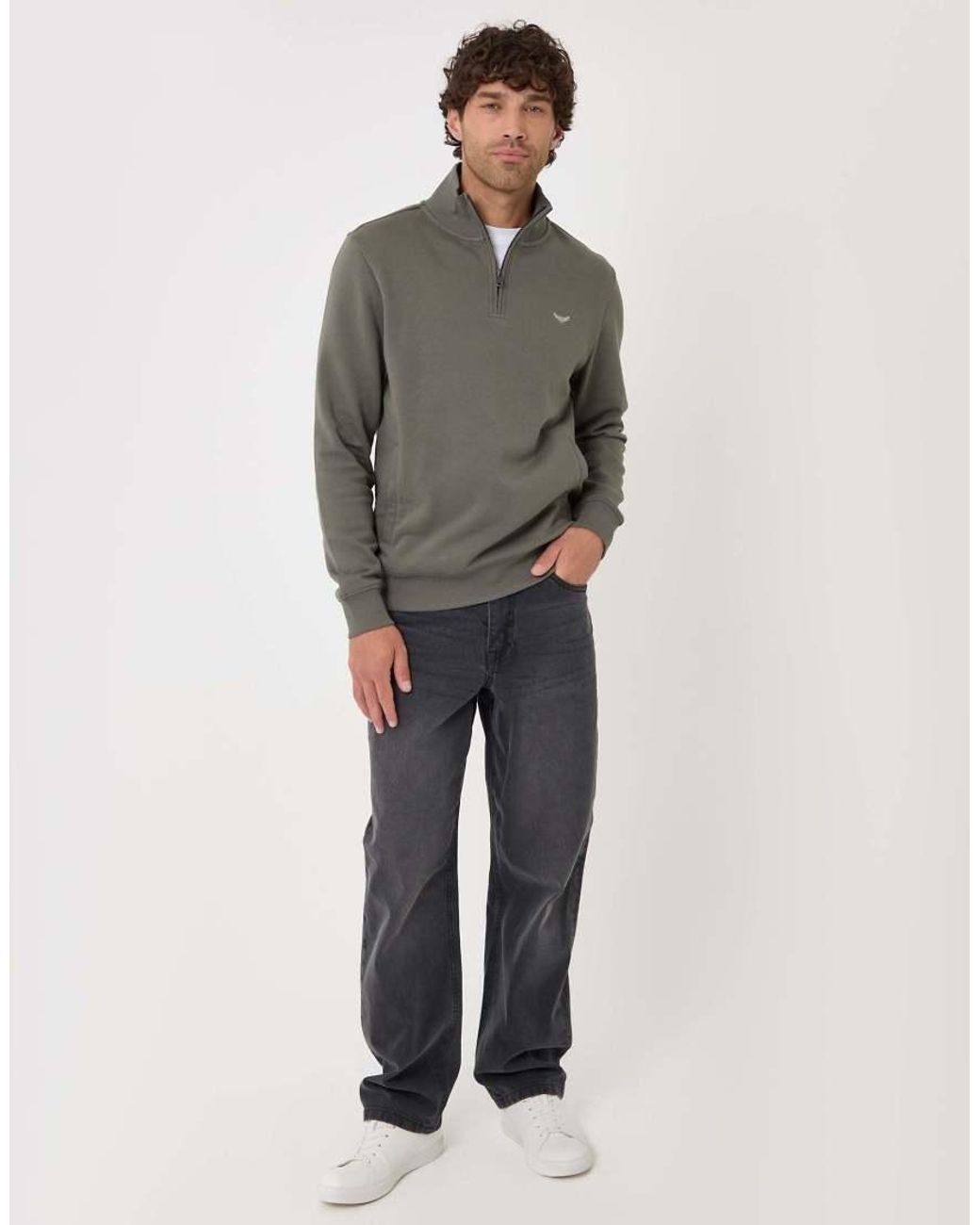 Threadbare Gray Cotton Rich Quarter Zip Sweatshirt for men