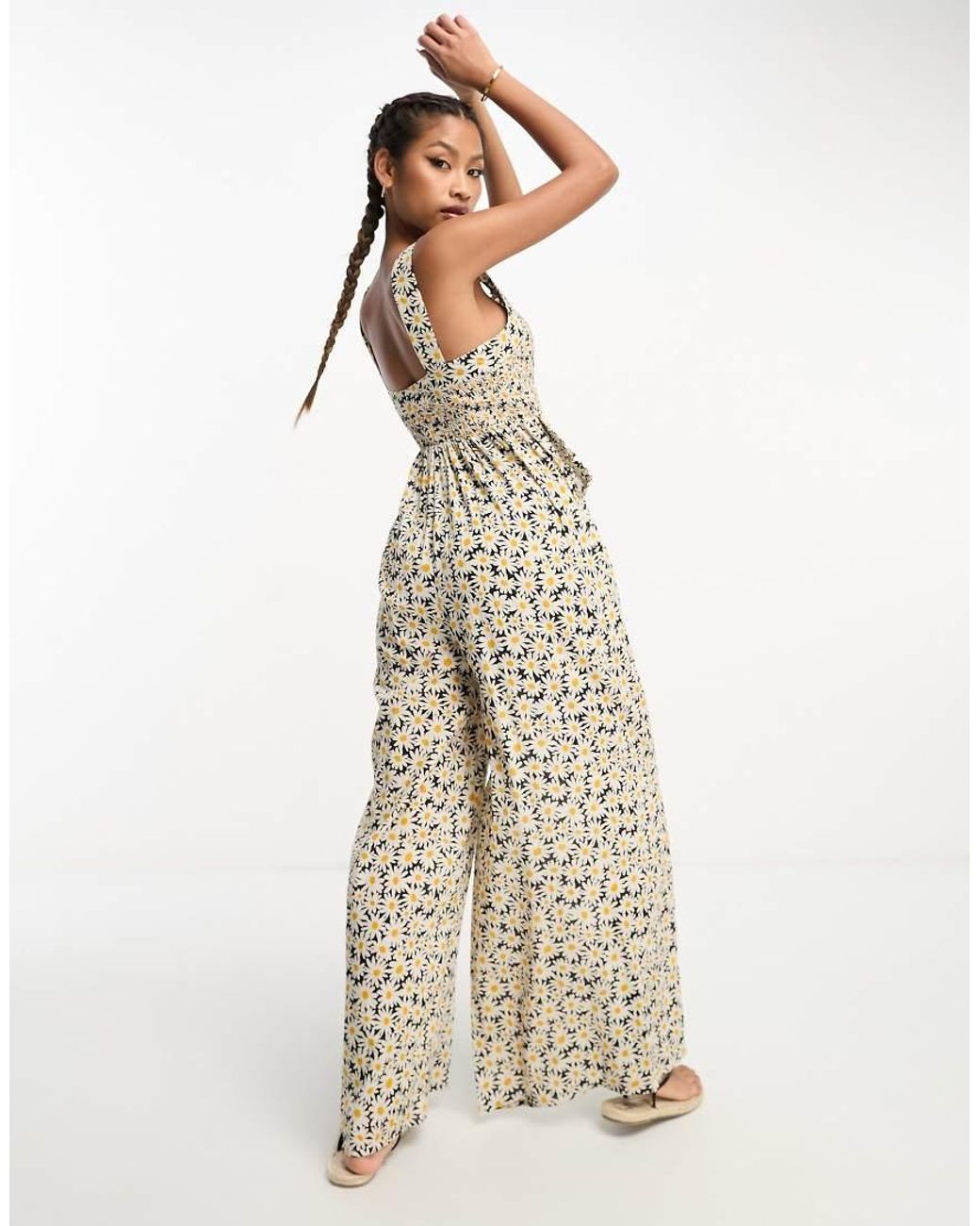 ASOS Natural Shirred Pinafore Jumpsuit