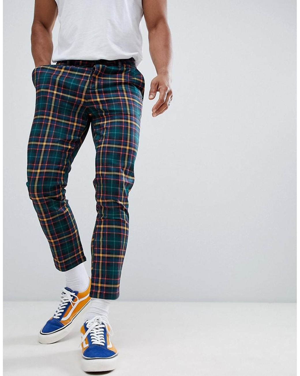 ASOS Skinny Cropped Pants In Plaid Check in Blue for Men | Lyst