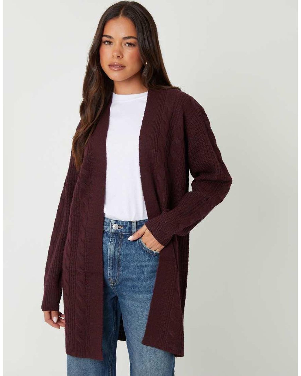 Threadbare Purple Cable Knit Cardigan