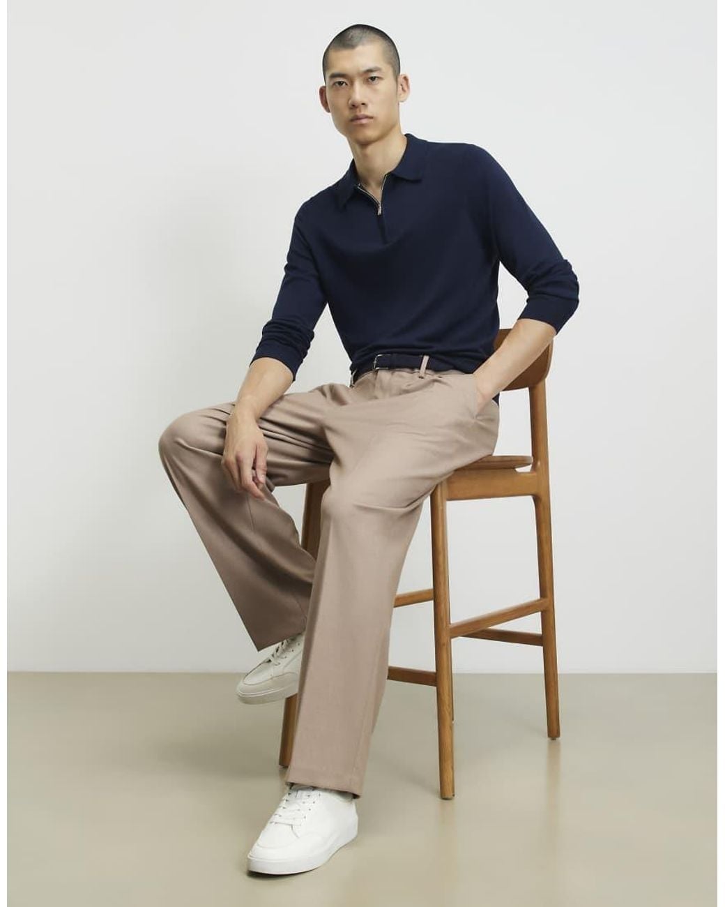 River Island Blue Slim Fit Knitted Polo Shirt for men