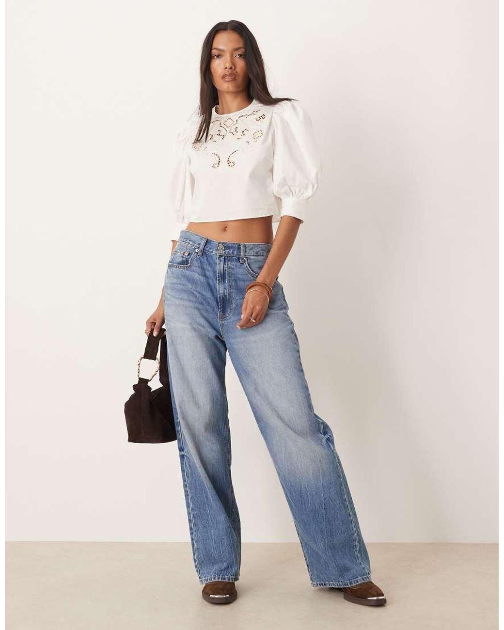 Glamorous White Embroidered Boxy Blouse With Pull Sleeves