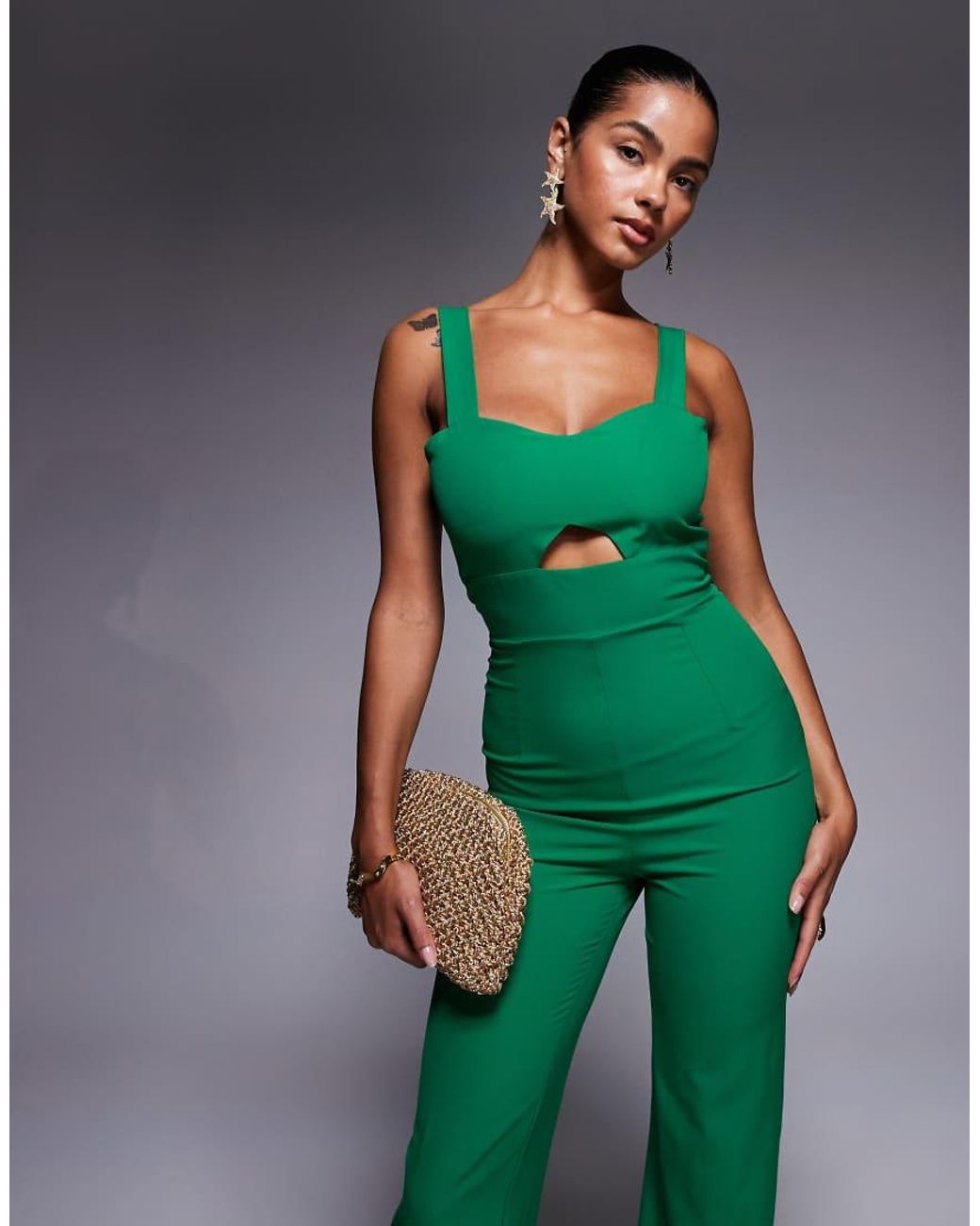 Vesper Green Sweetheart Neckline Wide Leg Jumpsuit