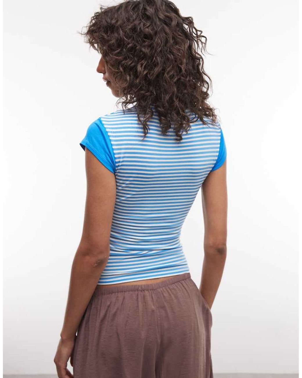 Reclaimed Vintage Blue Striped Cap Sleeve Tee
