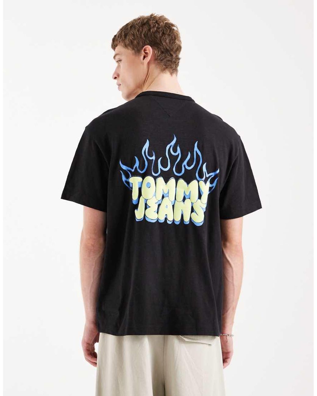 Tommy Hilfiger Black Bubble Flame Back Print Logo Relaxed Fit T-shirt for men
