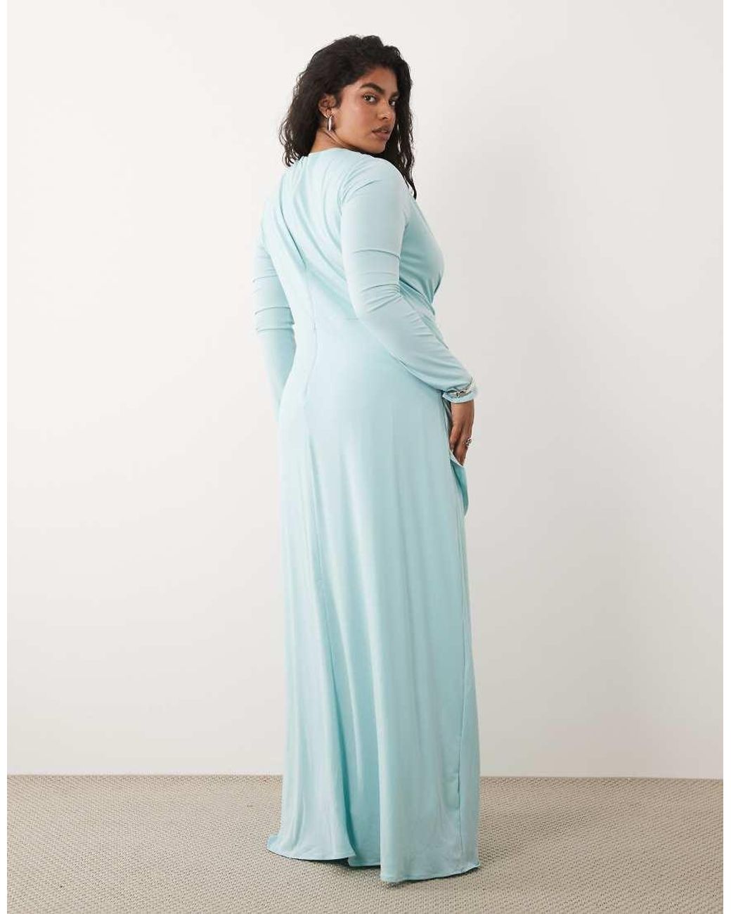 Tfnc Plus Blue Slinky Draped Ruched Full Skirt Maxi Dress
