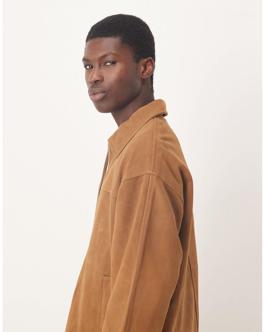 SELECTED 100% Leather Double Zip Suede Jacket in Natural for Men