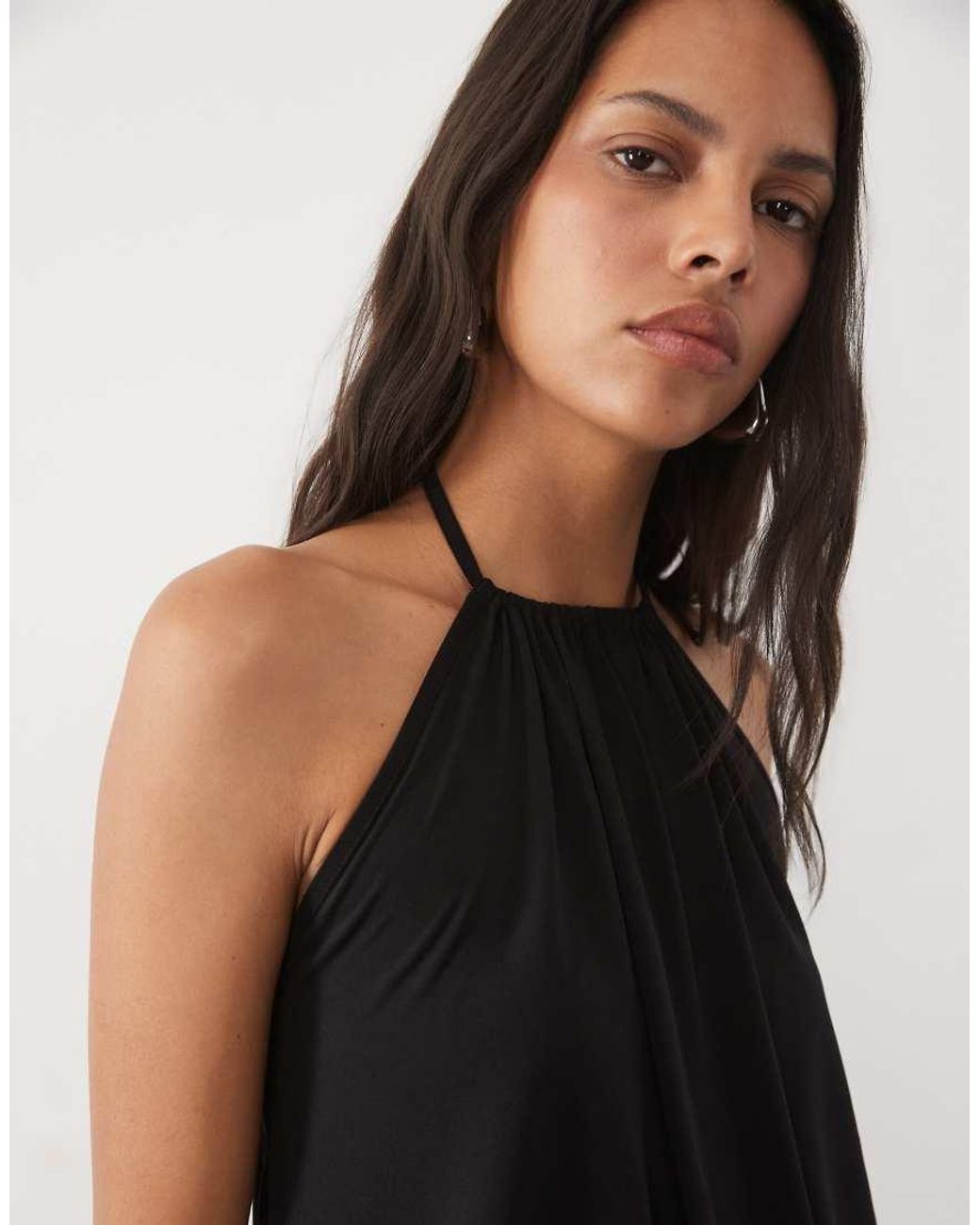 New Look Black Bubble Waistband Halterneck Top
