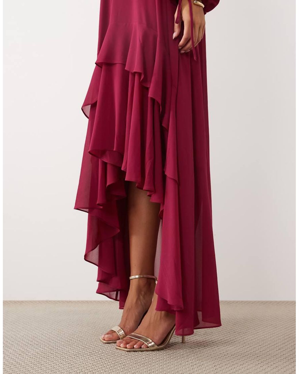 TFNC London Chiffon High Neck Maxi Dress With Tiered Hem