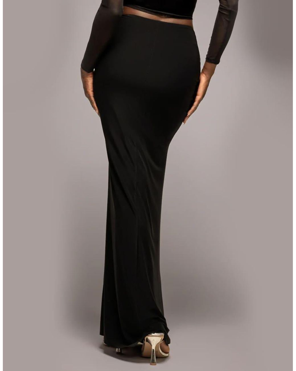 Goddiva Black Super Split Front Drawstring Maxi Skirt