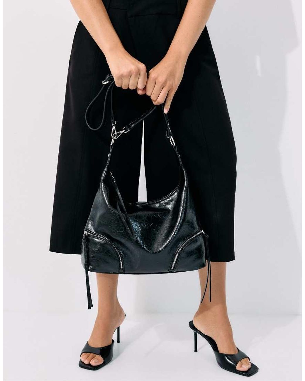 Stradivarius Black Shoulder Bag With Zips