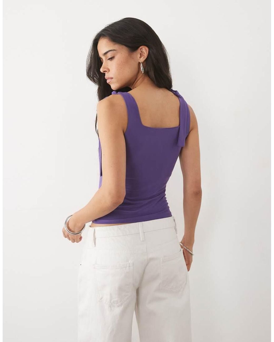 Miss Selfridge Purple Tie Shoulder Top