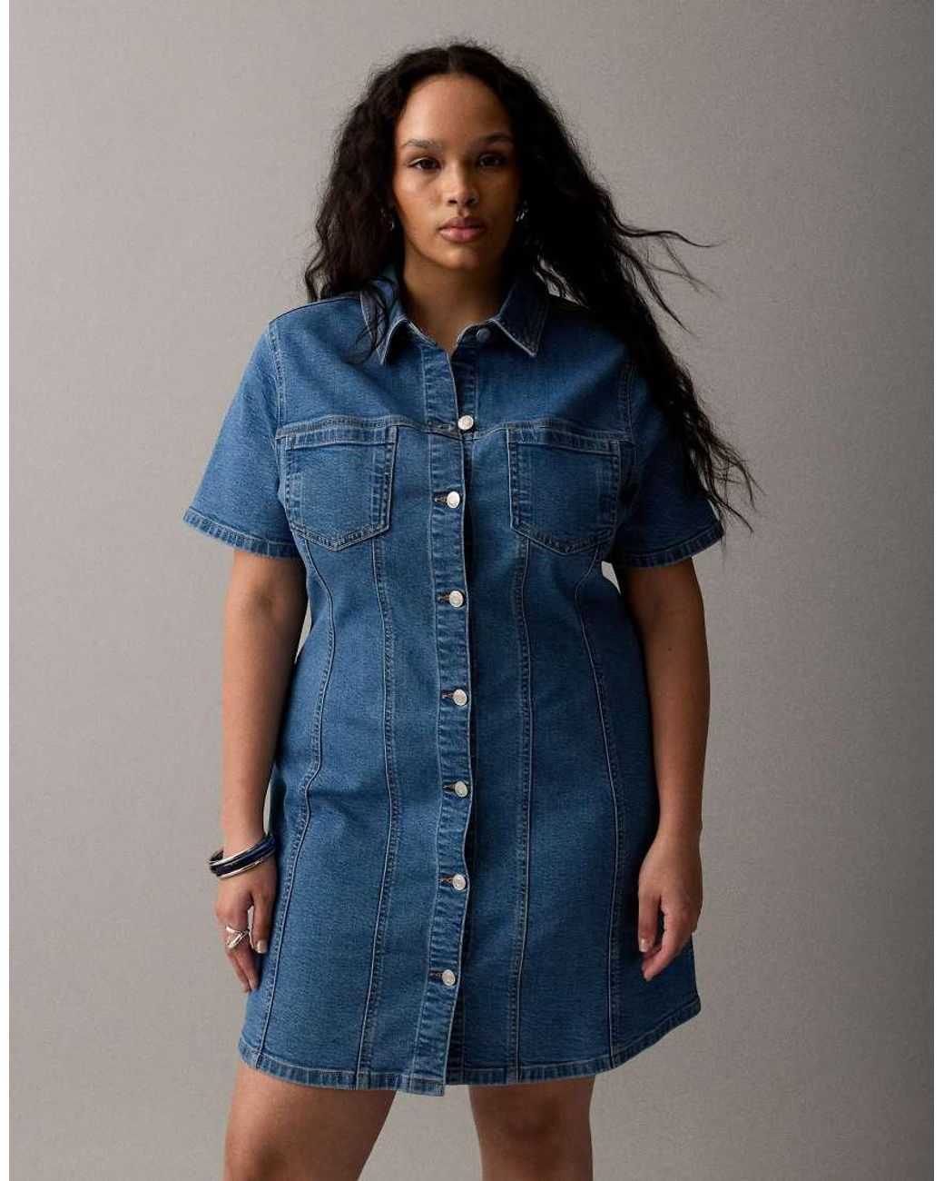 ASOS Blue Asos Design Curve Denim Fitted Shirt Mini Dress
