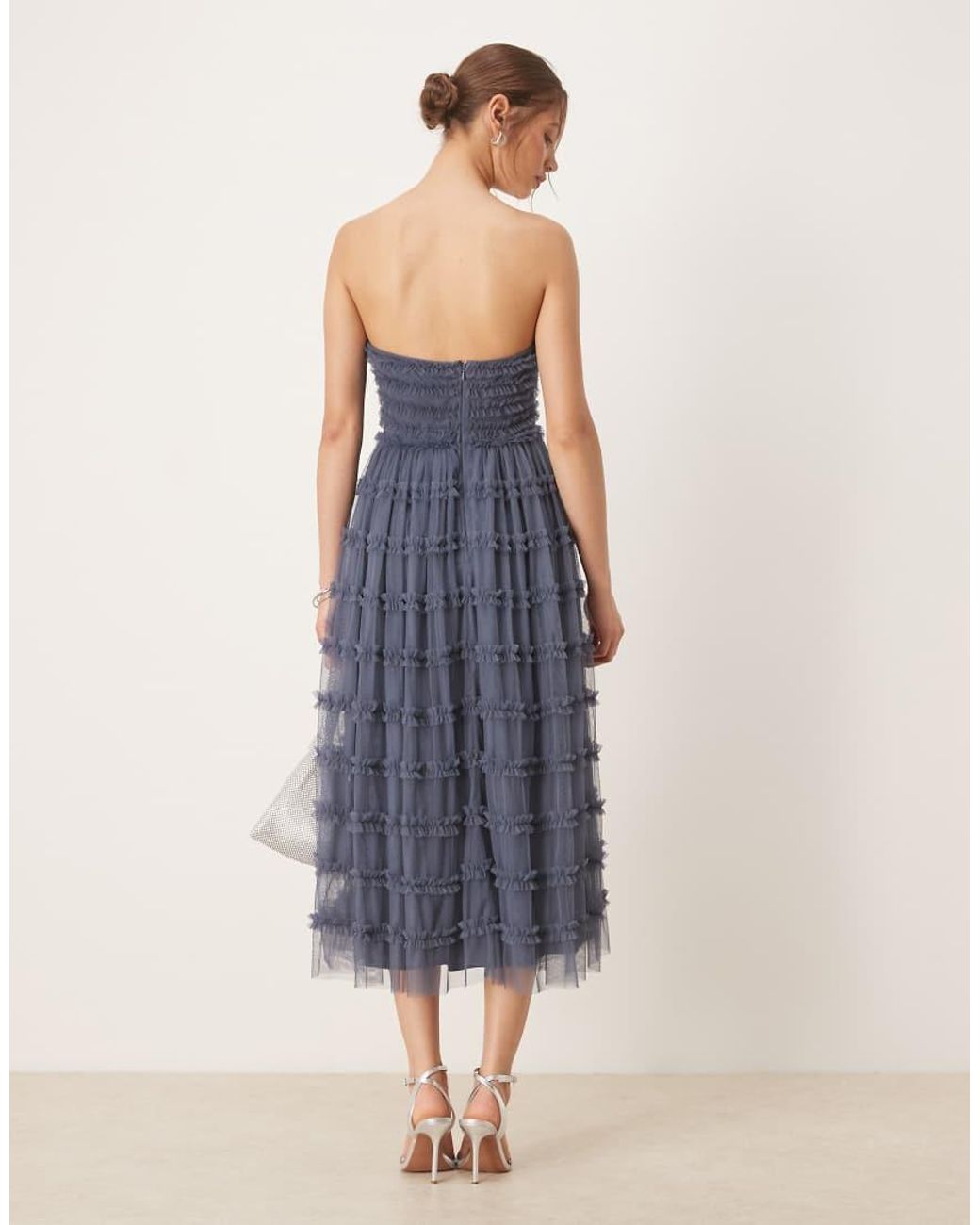 ANAYA Blue Bandeau Ruffle Midi Dress
