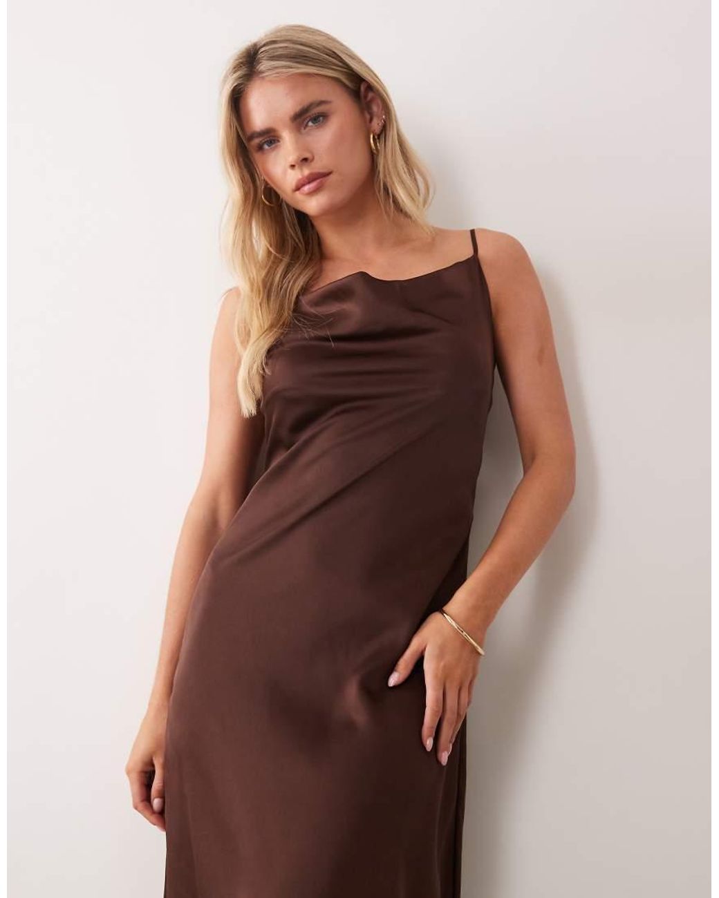 New Look Brown Satin Cowl Neck Midi Dress