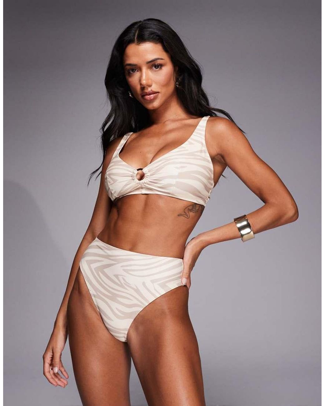 Wolf & Whistle Gray Bikini Top With Gold Ring Detail