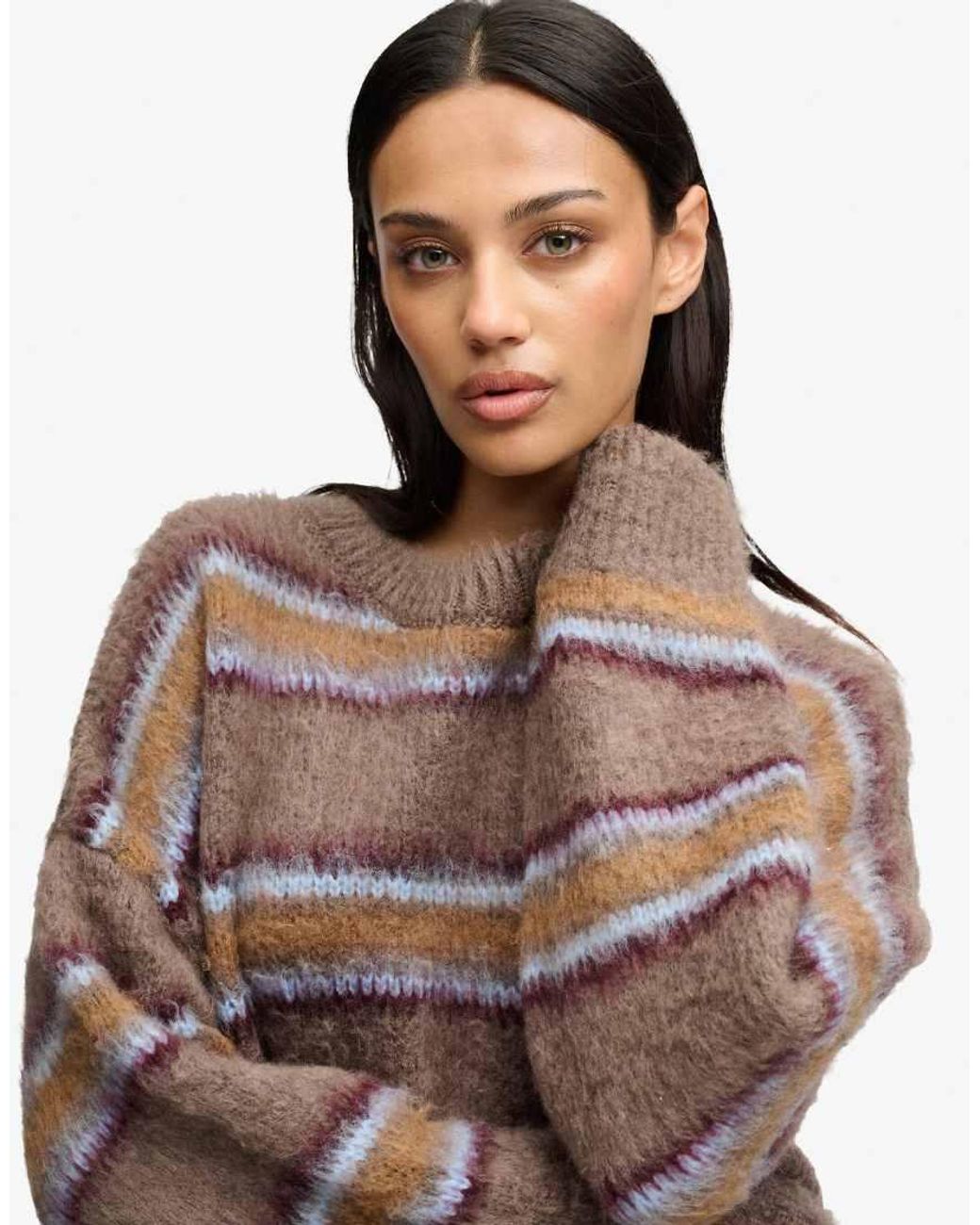 Superdry Brown & Co Slouchy Brushed Stripe Knit Jumper