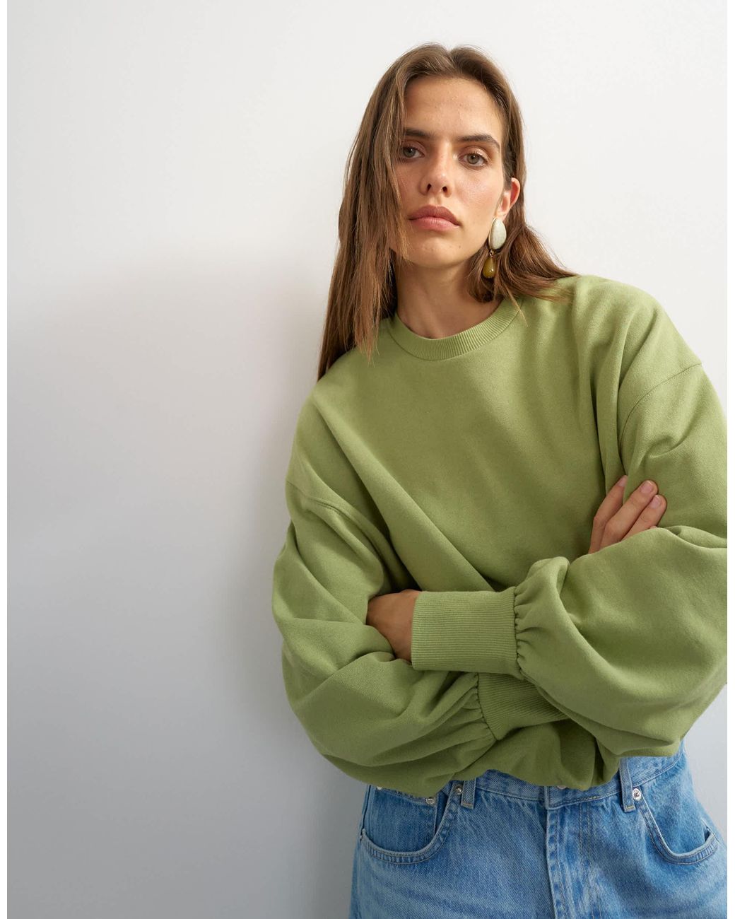 TOPSHOP Green Bubble Hem Sweat