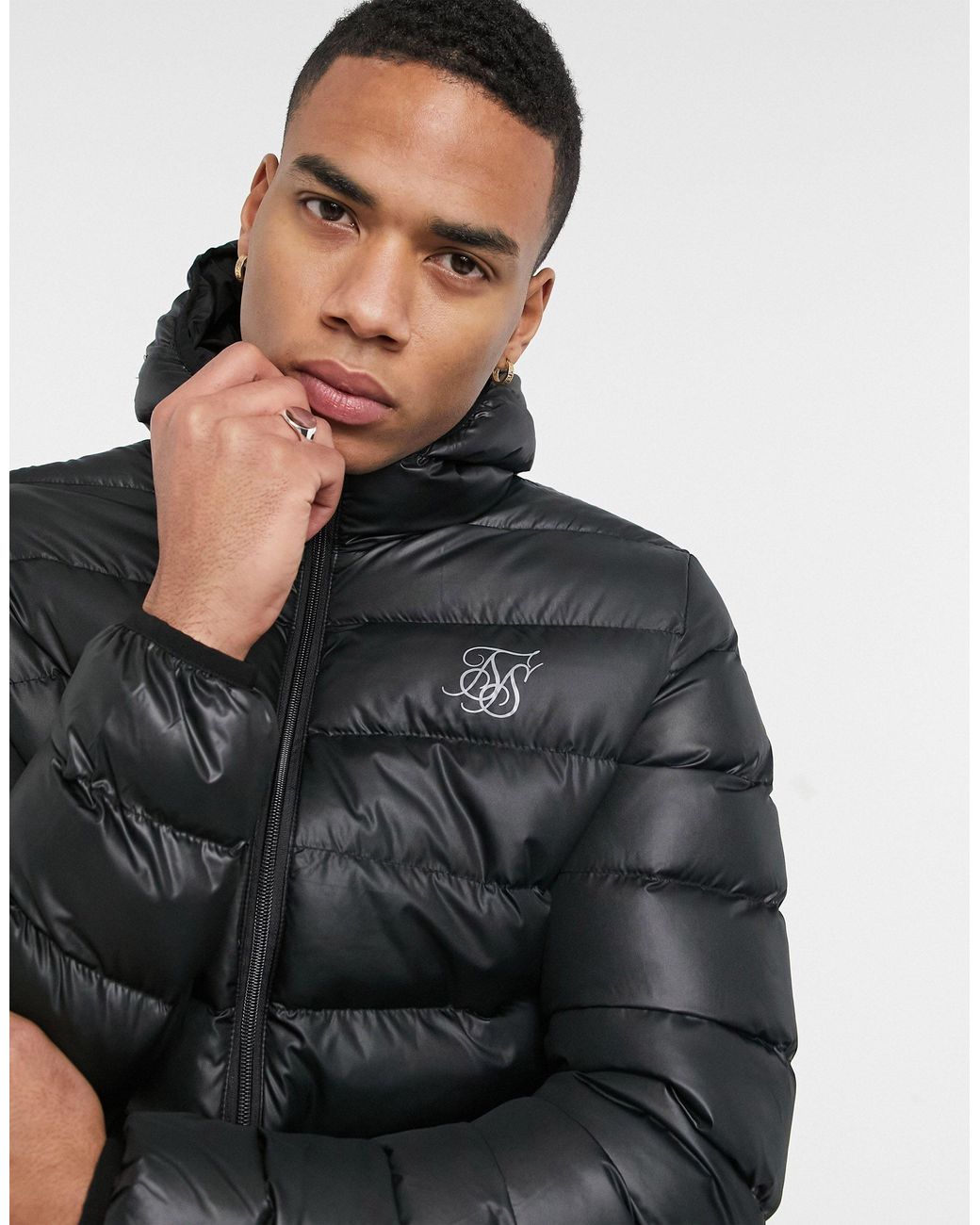 SIKSILK Atmosphere Ribbed Puffer Jacket in Black for Men | Lyst