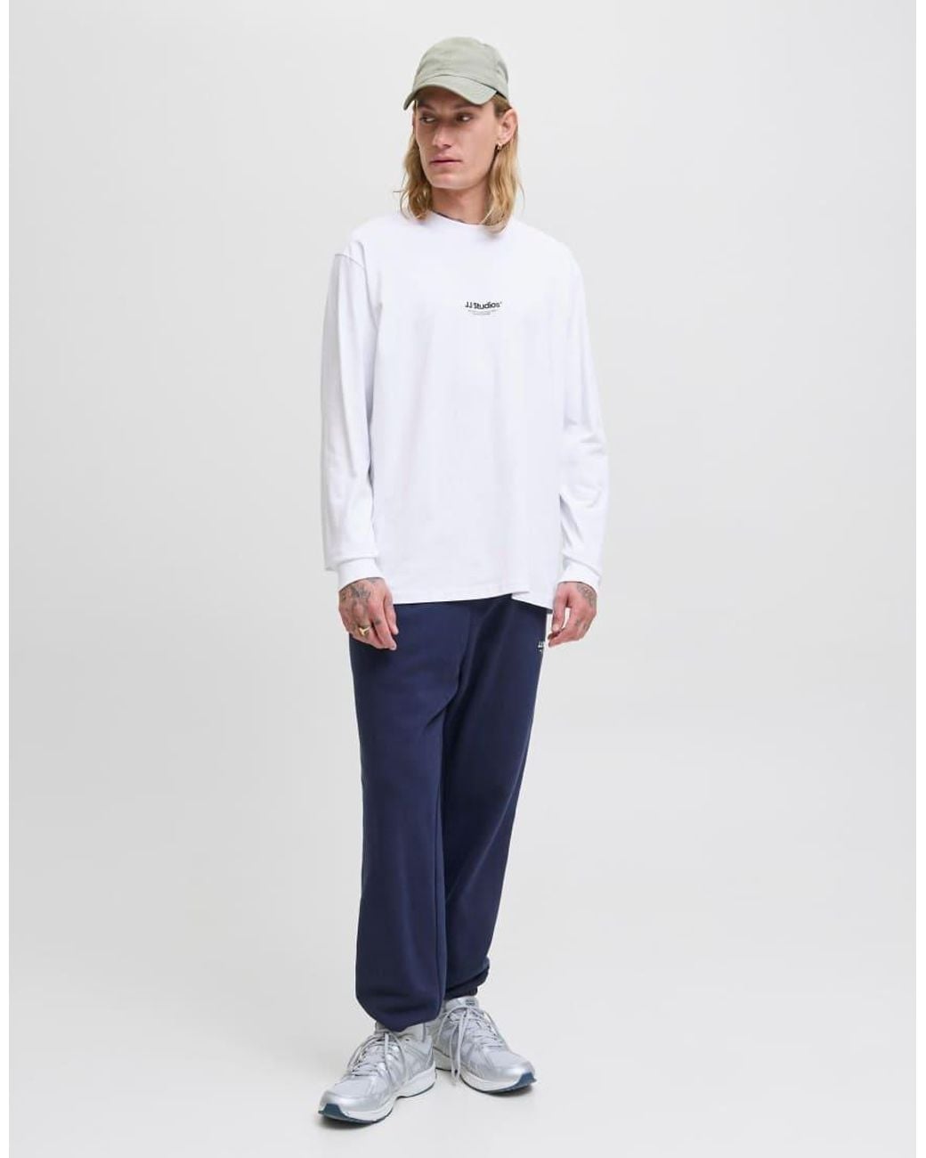 Jack & Jones White Soho Relaxed Fit Crew Neck Long Sleeve T-shirt for men