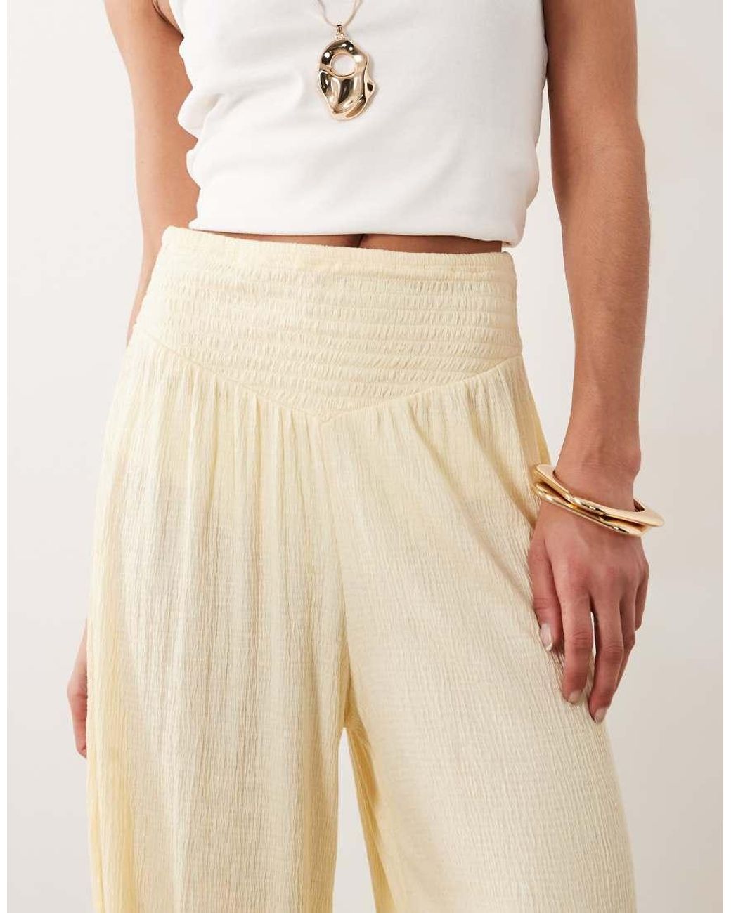 ASOS Natural Mix & Match Crinkle Shirred Wide Leg Trouser