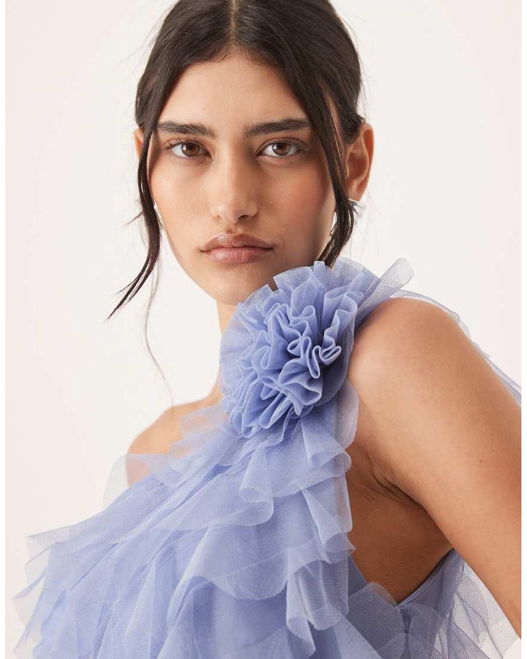 ANAYA Blue Waterfall One Shoulder Maxi Dress
