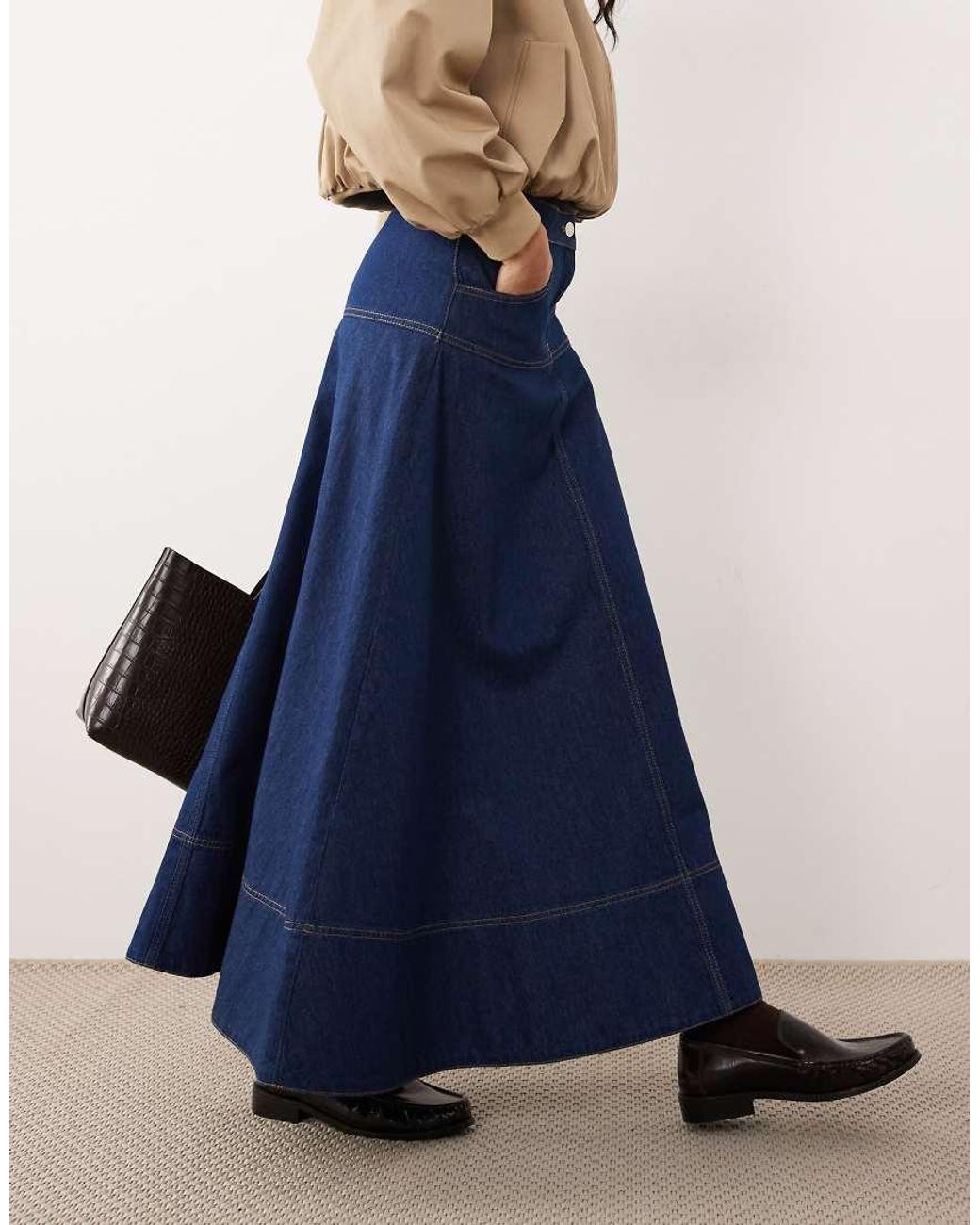 ASOS Blue Drop Waist Denim Circle Skirt