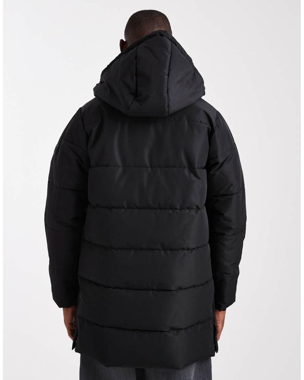 Only & Sons Black Waterproof Longline Puffer Jacket With Hood for men