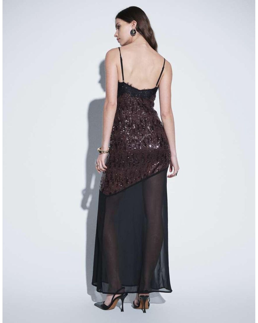 TFNC London Blue Sequin Cami Lace Detail Maxi Dress