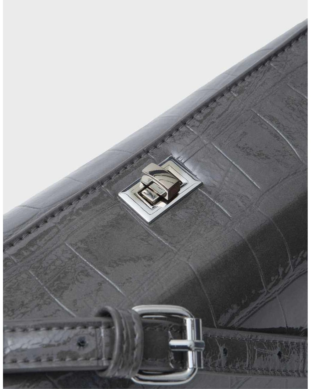 Stradivarius Gray Mock Croc Shoulder Bag