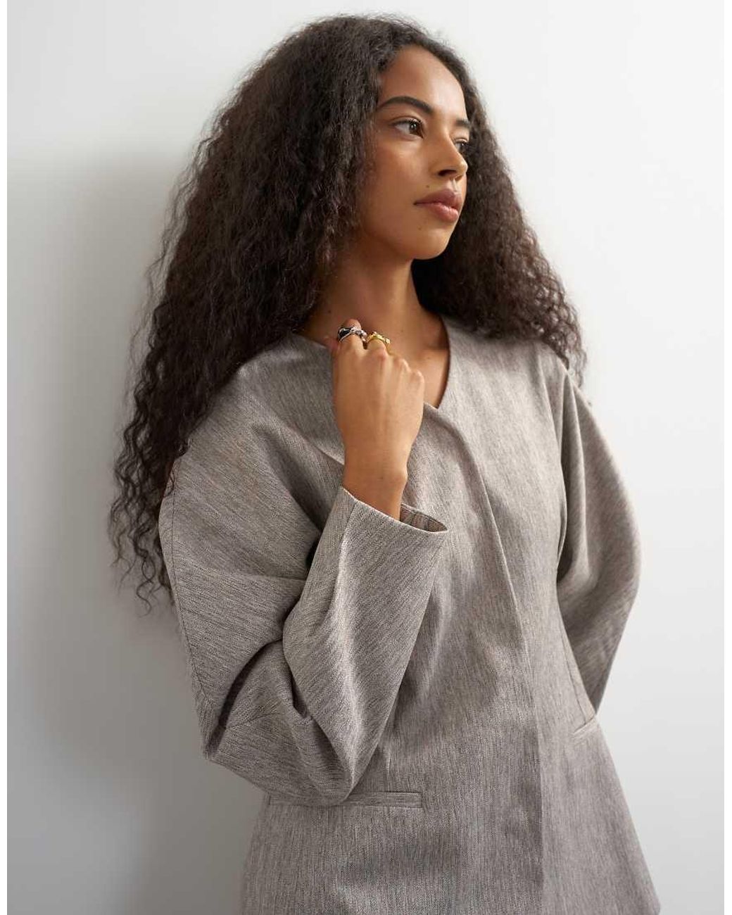 TOPSHOP Gray Co Ord Ovoid Sleeve Collarless Blazer