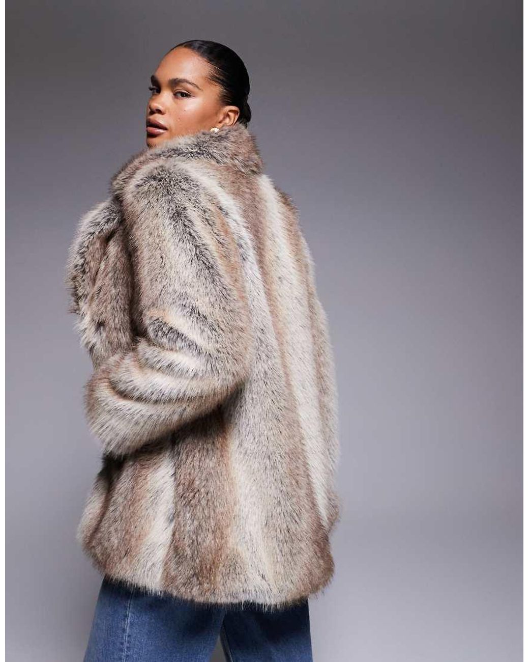 River Island Blue Mid Length Faux Fur Coat