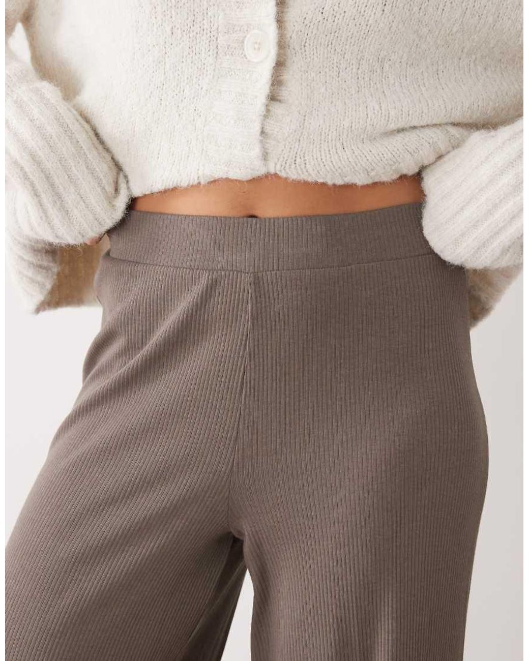 Noisy May Natural Ribbed Wide Leg Trouser