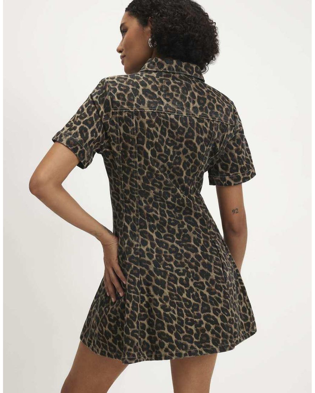 River Island Brown Leopard Print Pleat Front Denim Dress