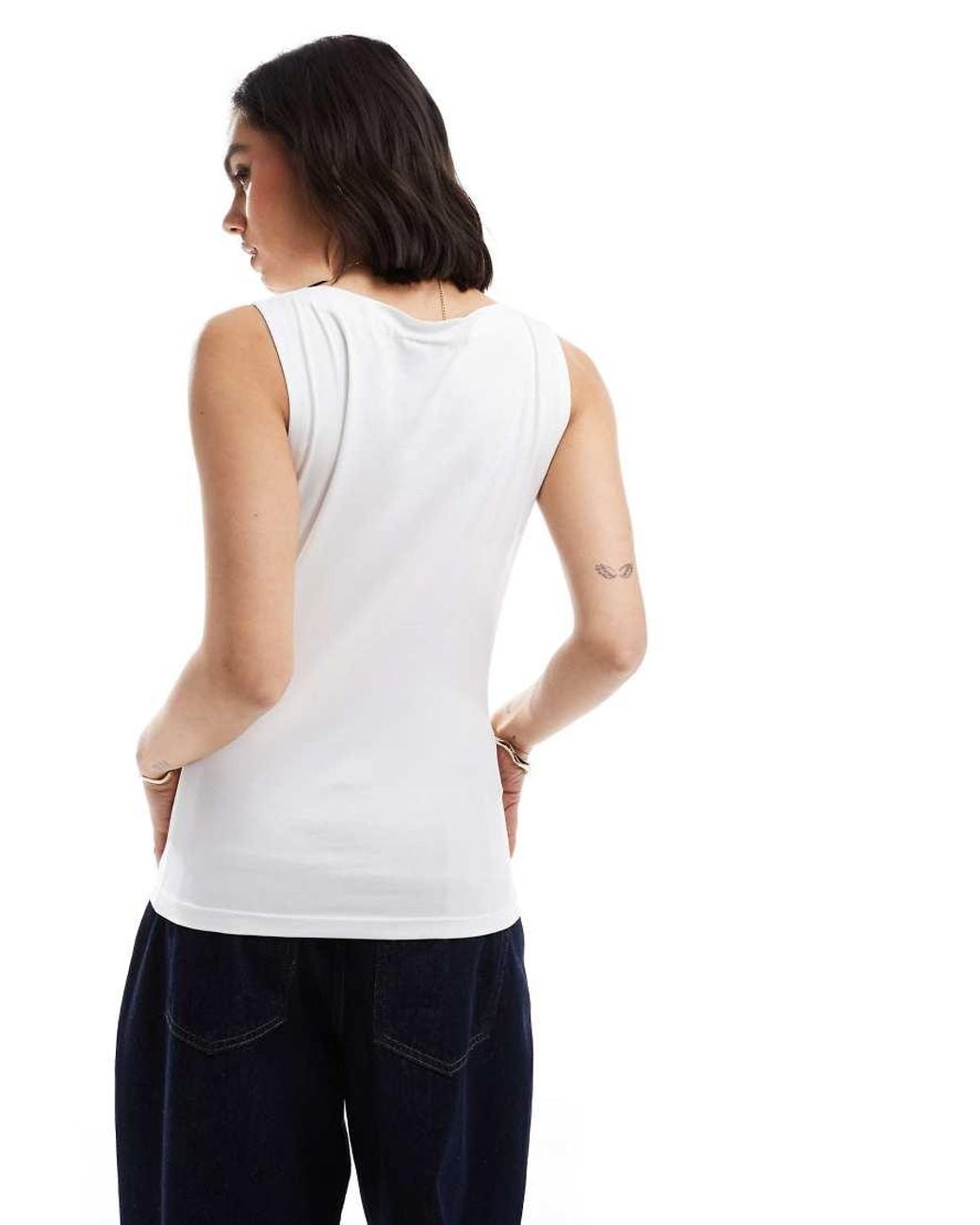 Vero Moda White Boat Neck Sleeveless Jersey Top