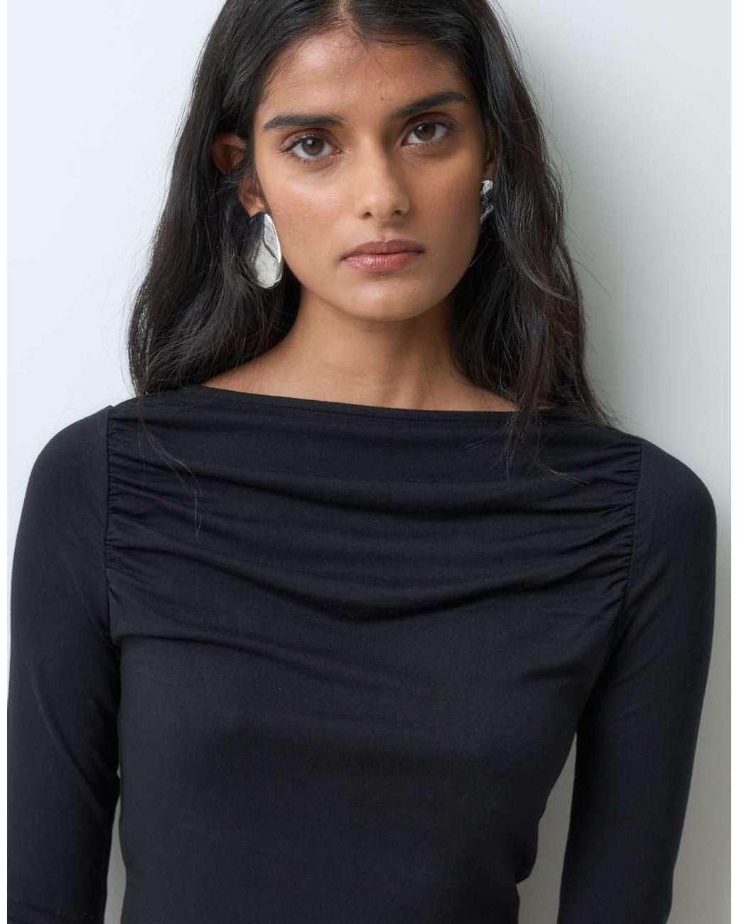 Miss Selfridge Blue Slash Neck Top With Ruching