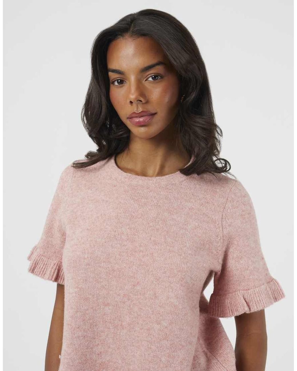 Brave Soul Gray Short Sleeve Knitted T-Shirt With Frill Detail