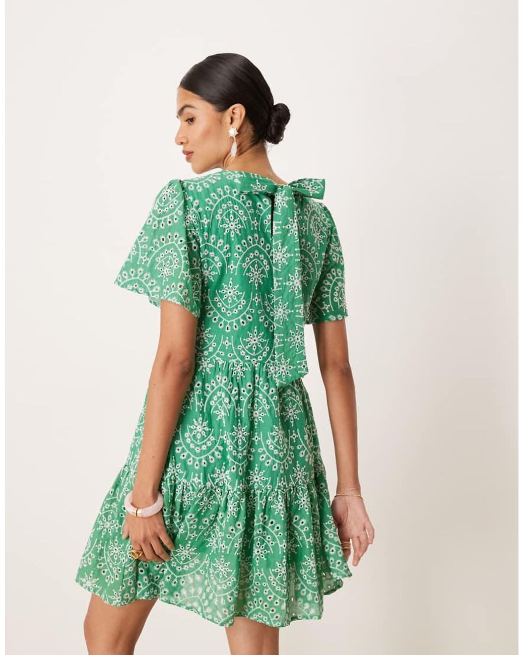 Lovedrobe Green Angel Sleeve Tie Back Smock Mini Dress